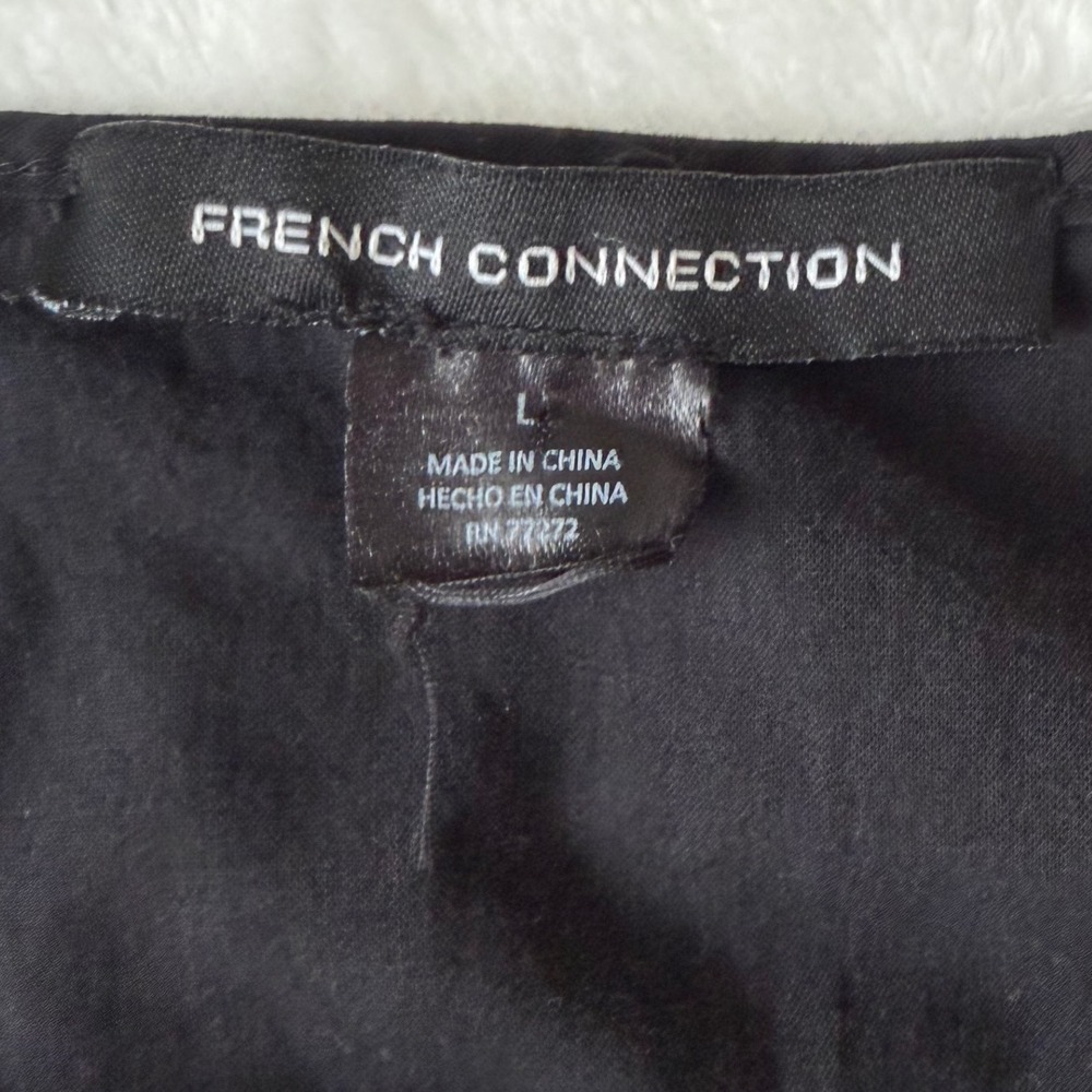 FRENCH CONNECTION Embroidered Midi Dress Size L Puff Sleeve Smocked Ruffle Black - Picture 10 of 15